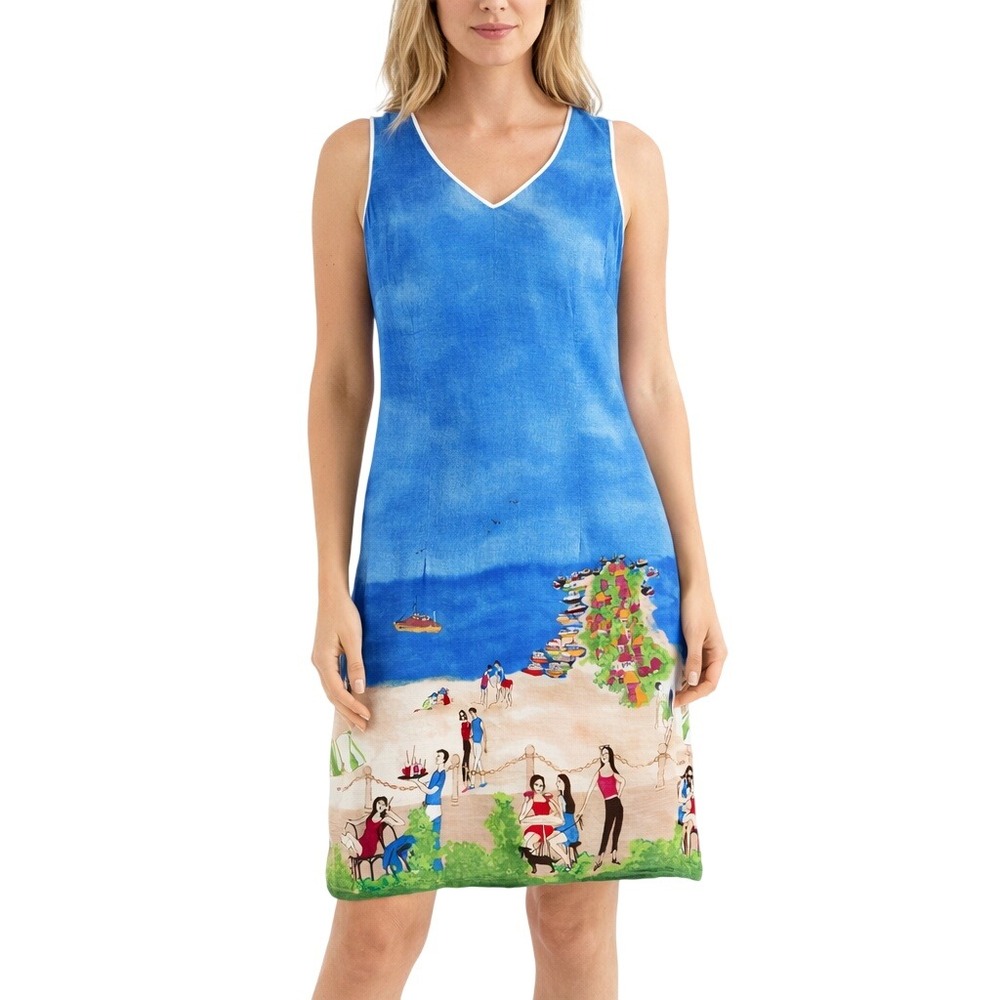 CDC Beach Scenic‎ Print Sleeveless Dress Blue Coastal Novelty Preppy size 10P